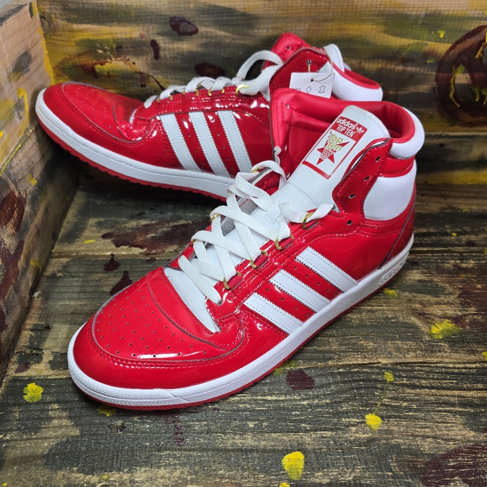 Adidas Men's Top Ten Red and White High-Top Sneakers